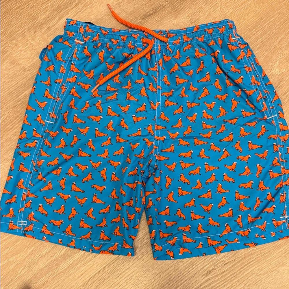 MC2 Saint Barth Kids Orange Seal Patterned Blue Shorts pre owned - like new